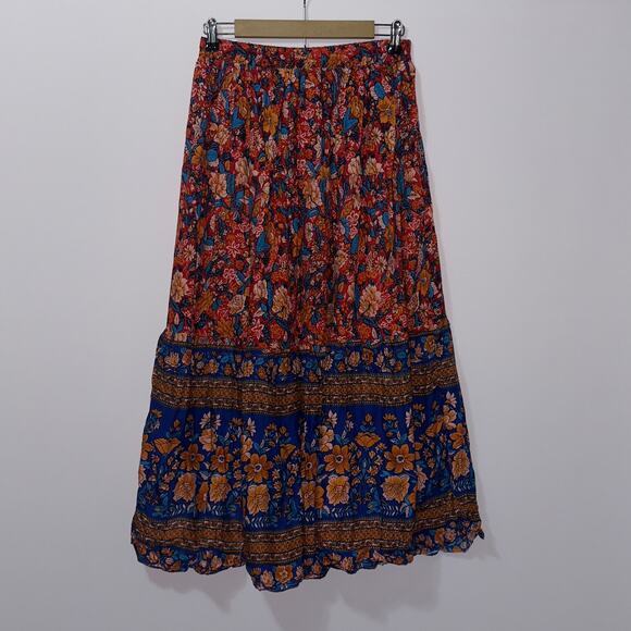 Frille Rose Boho vintage Floral Tiered Maxi Skirt women’s Size Medium - Picture 2 of 8